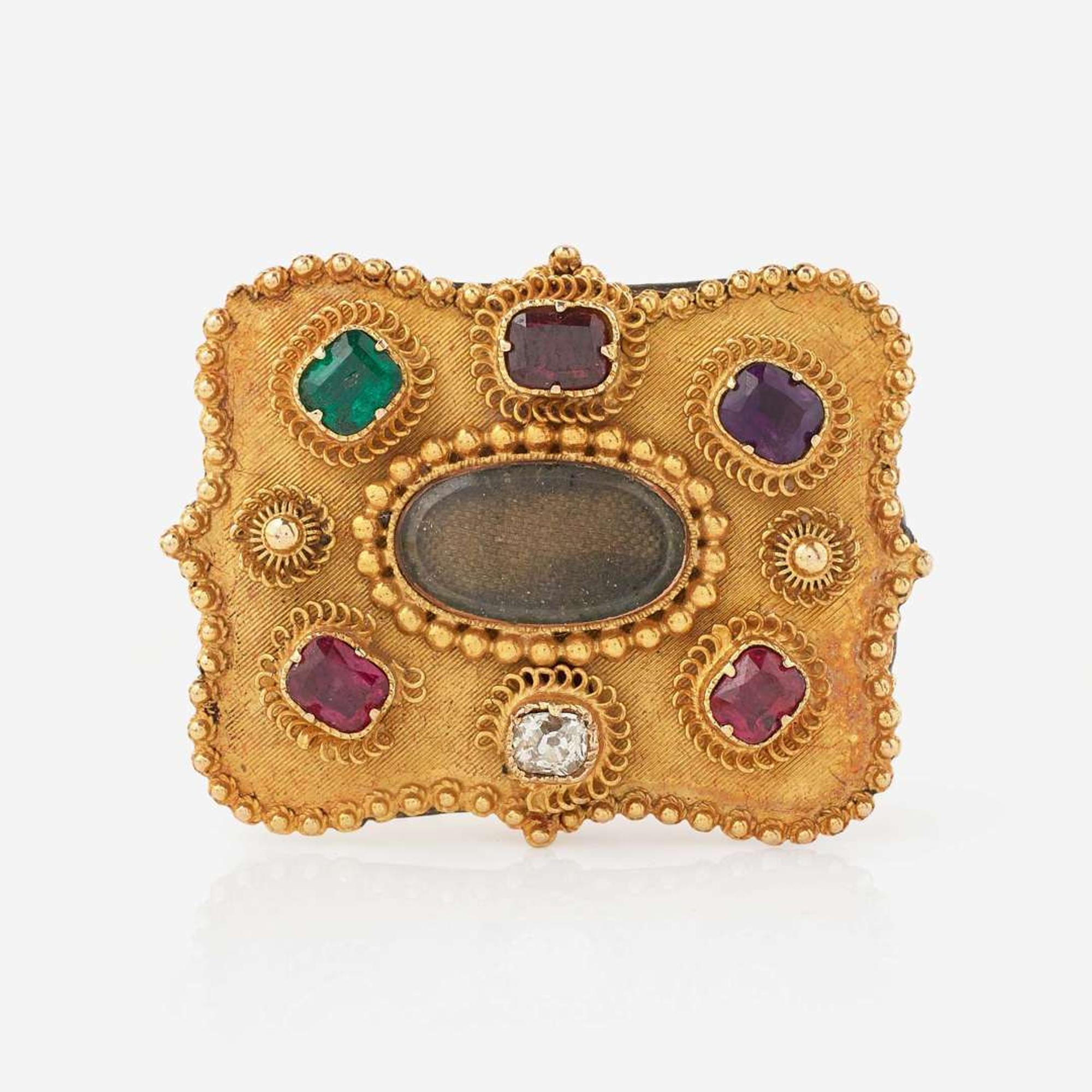 An Antique 14K Yellow Gold and Gemstone Regard Brooch Victorian C. 1880