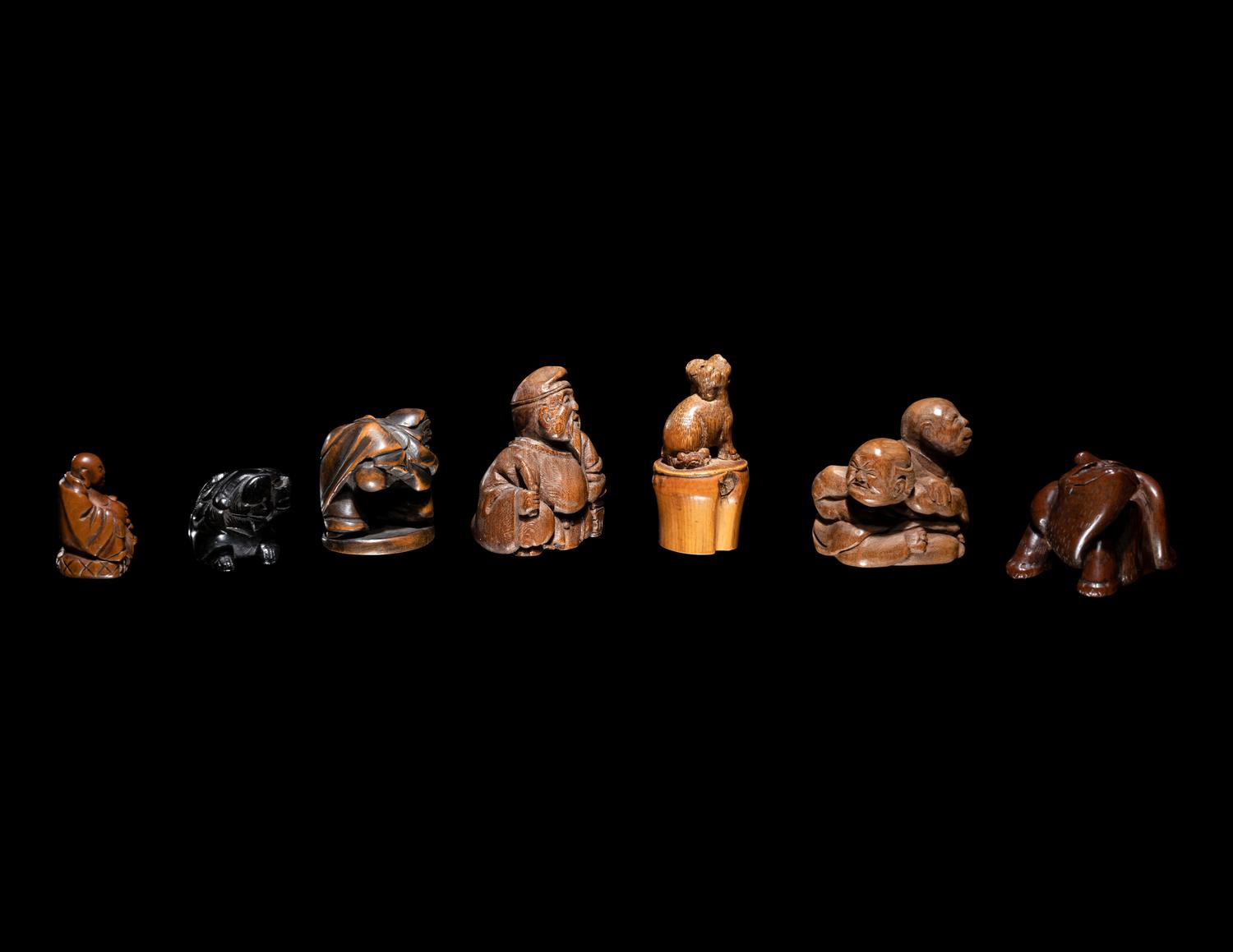 Seven Japanese Carved Wood Netsuke