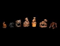 Seven Japanese Carved Wood Netsuke