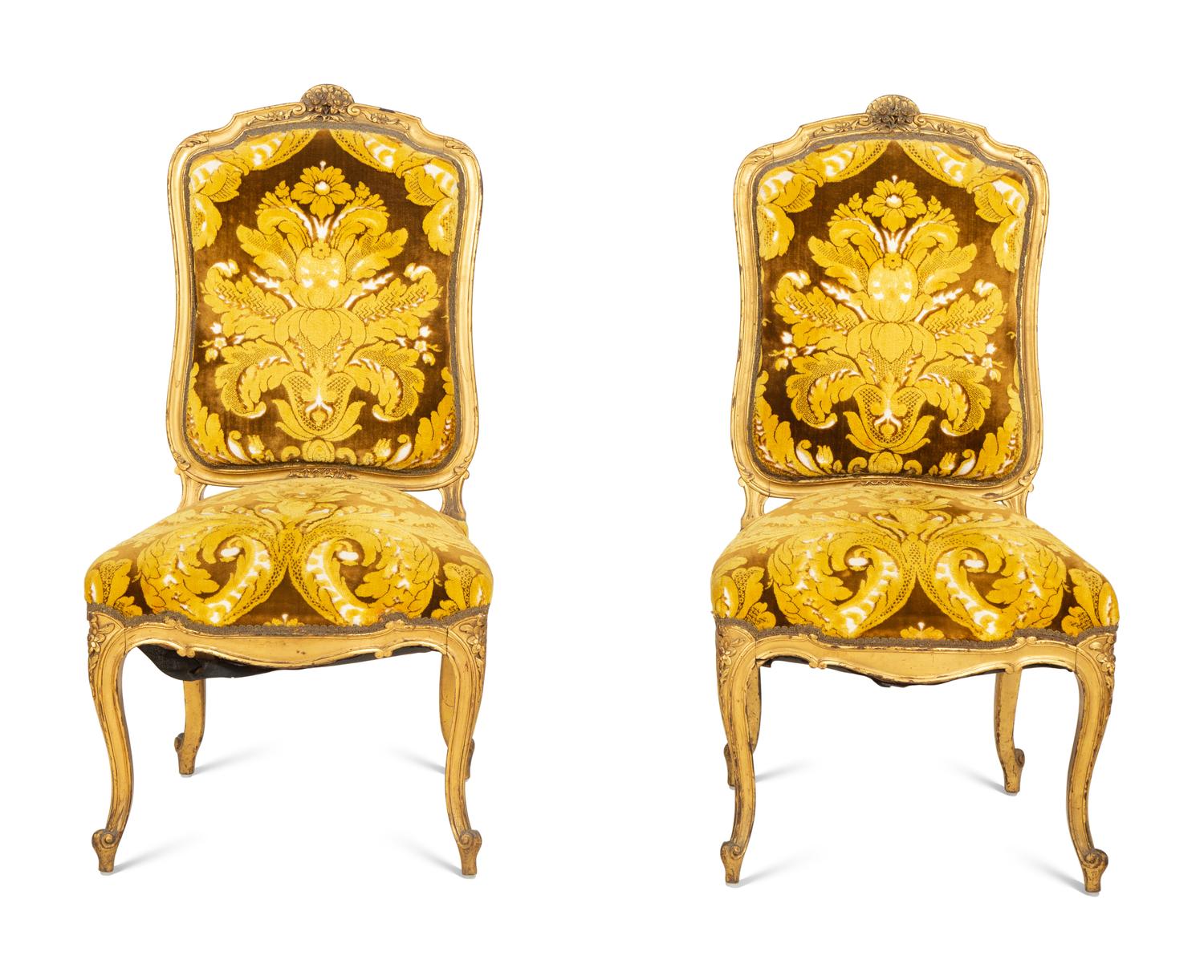 A Pair of Italian Louis XV Style Giltwood Side Chairs