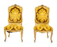 A Pair of Italian Louis XV Style Giltwood Side Chairs