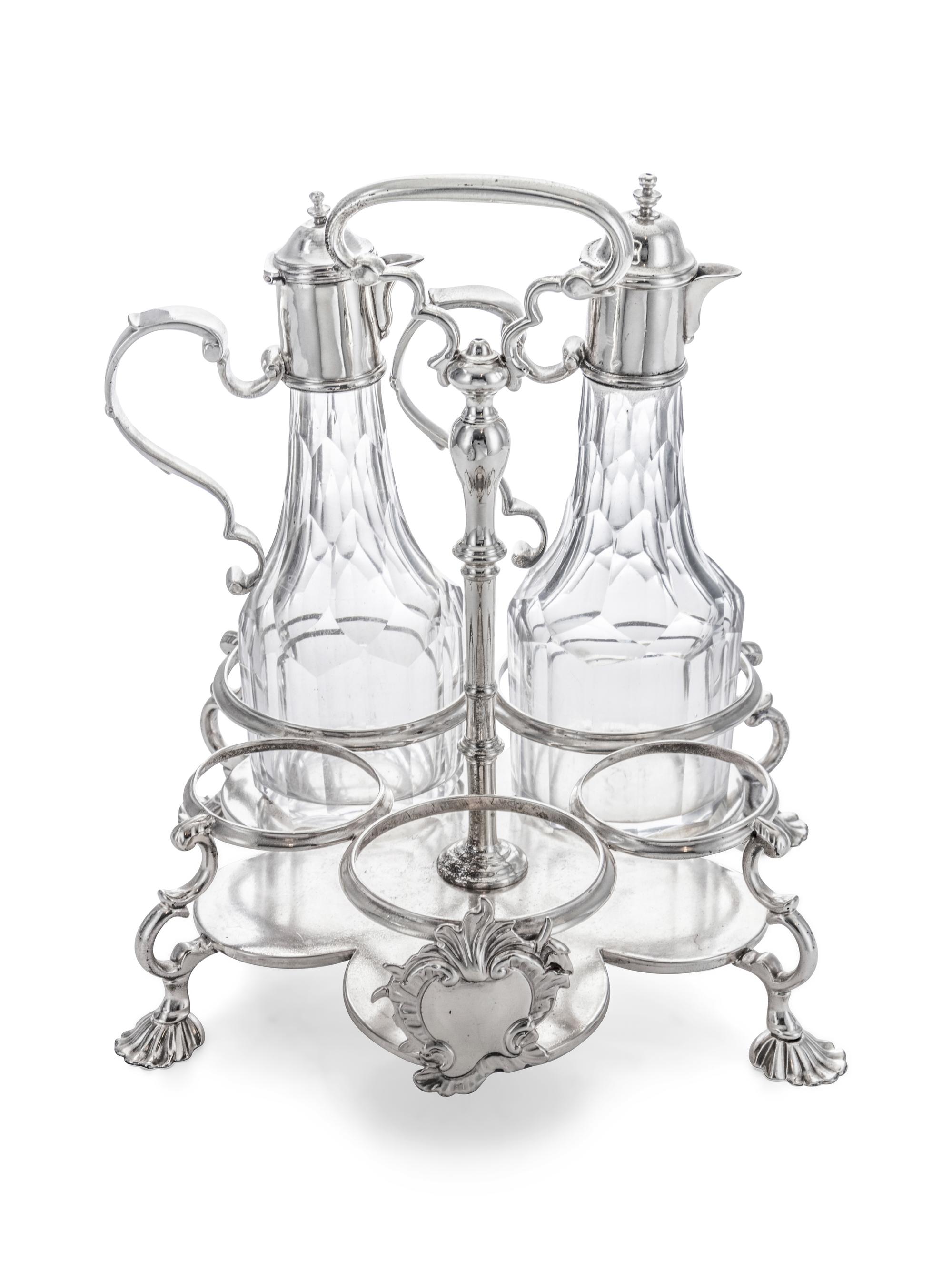 A George II Silver and Cut Glass Cruet Set