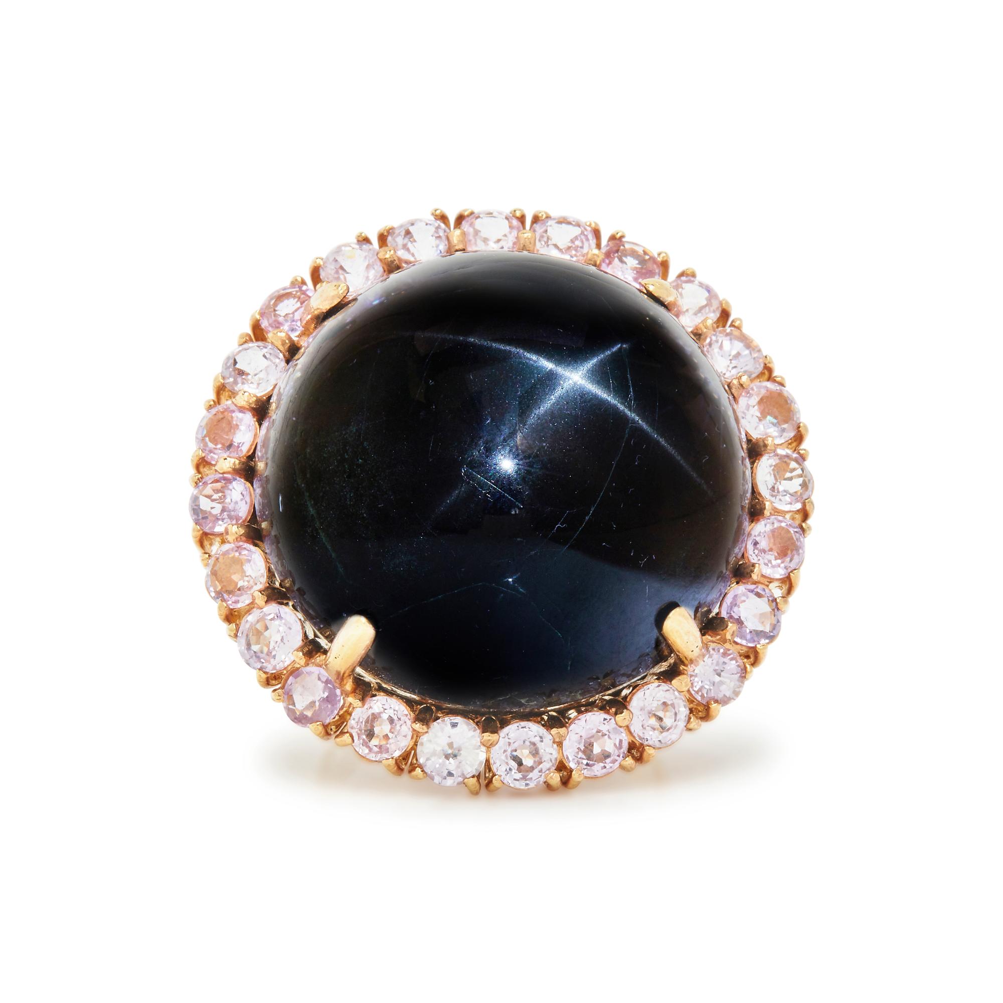 YELLOW GOLD, STAR DIOPSIDE, AND PINK SAPPHIRE RING