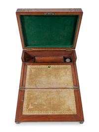 A Regency Parquetry and Mother-of-Pearl Inlaid Walnut Writing Box