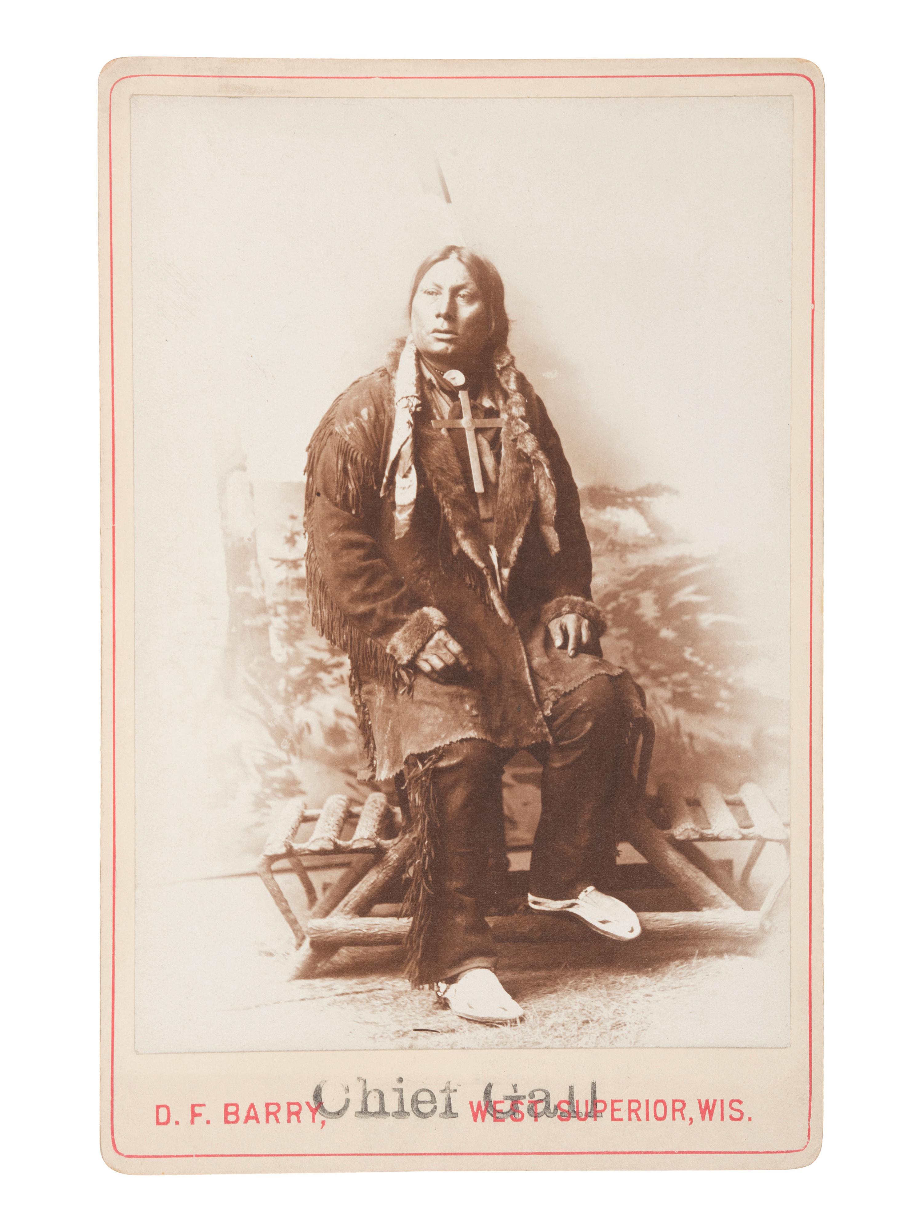 [NATIVE AMERICANS]. BARRY, David F. (1854-1934), photographer. Cabinet card of Chief Gall, Hunkpapa Dakota. West Superior, WI, ca late 19th century.