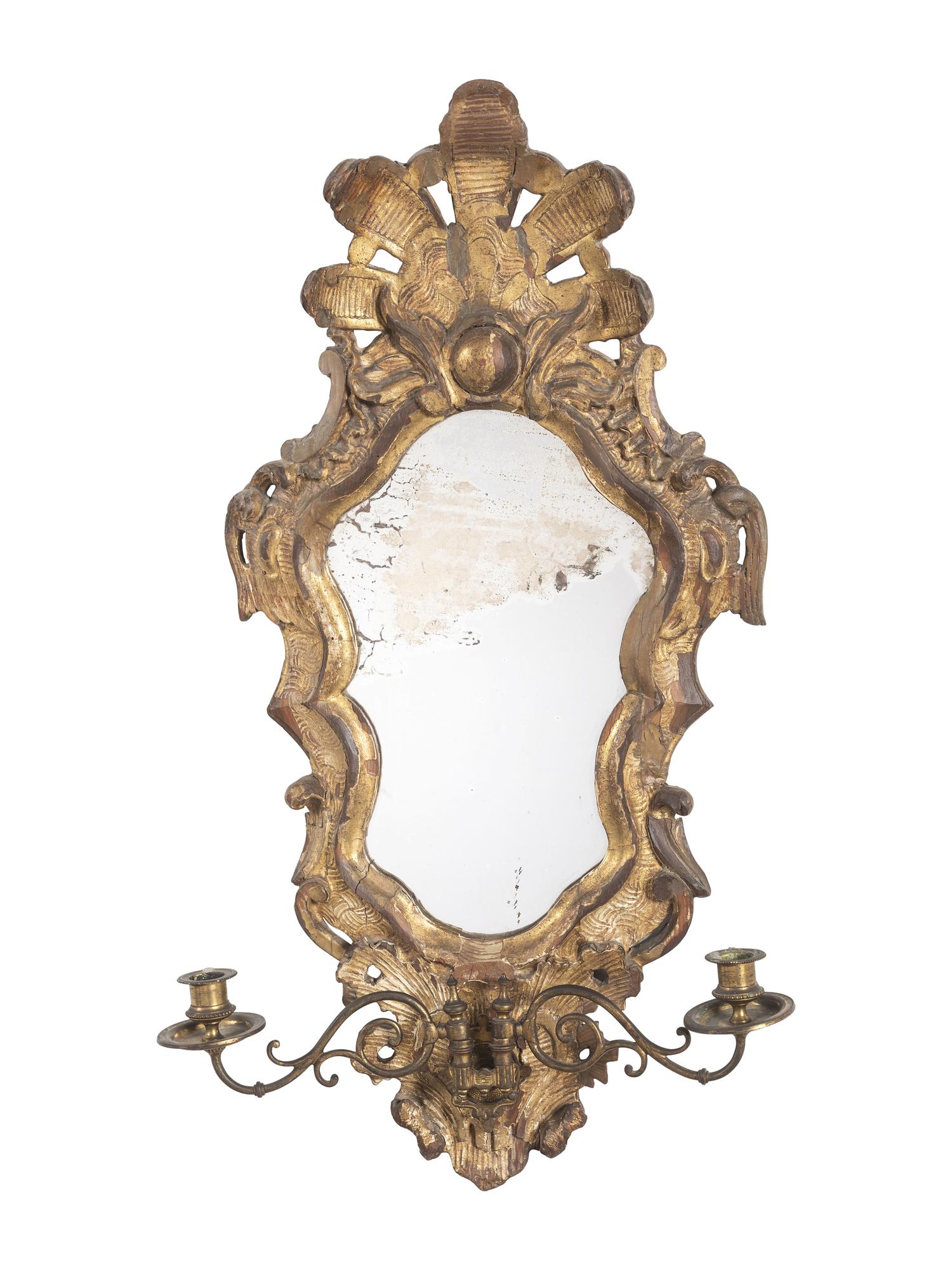 A Pair of Rococo Style Giltwood Girandole Mirrors