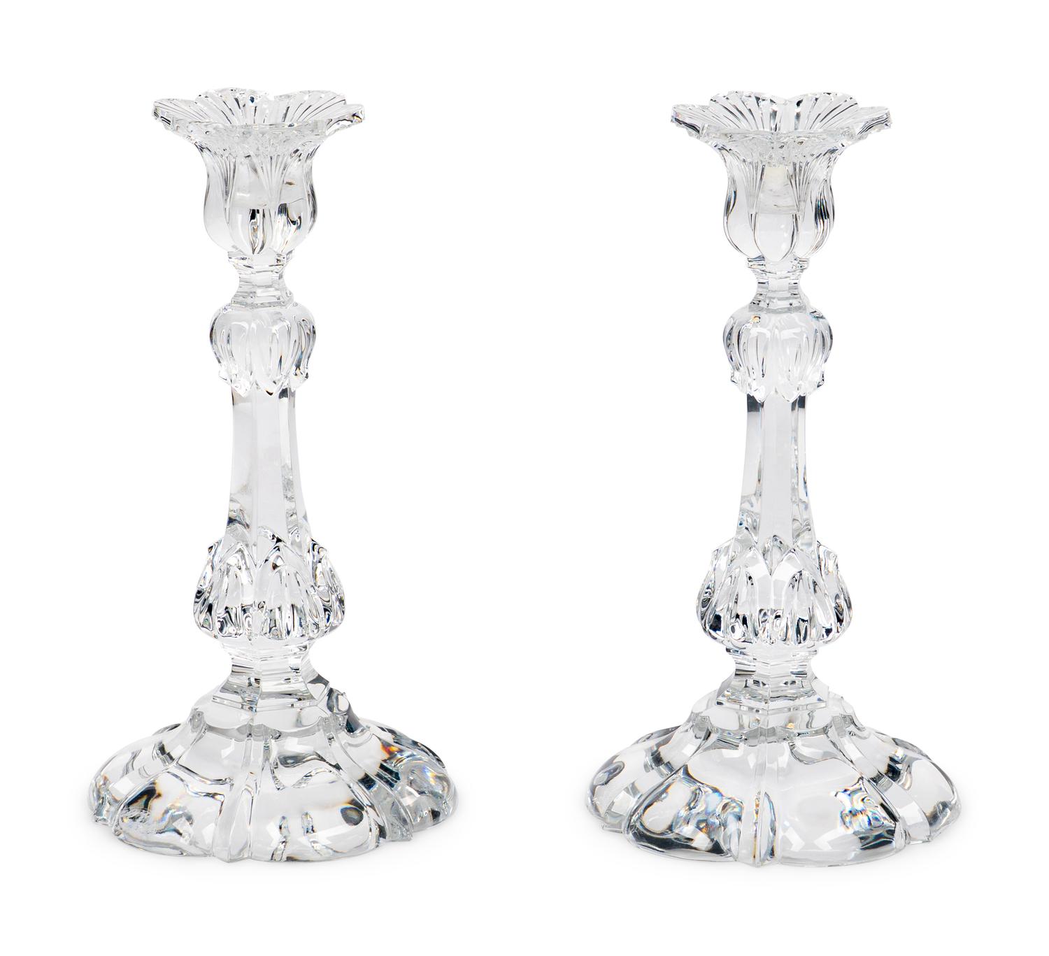 A Pair of Baccarat Leaf Glass Candlesticks