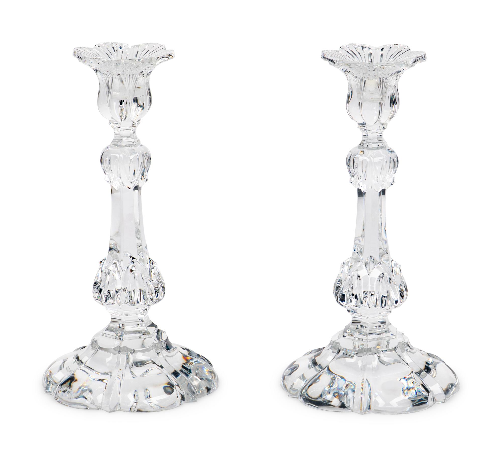 A Pair of Baccarat Leaf Glass Candlesticks