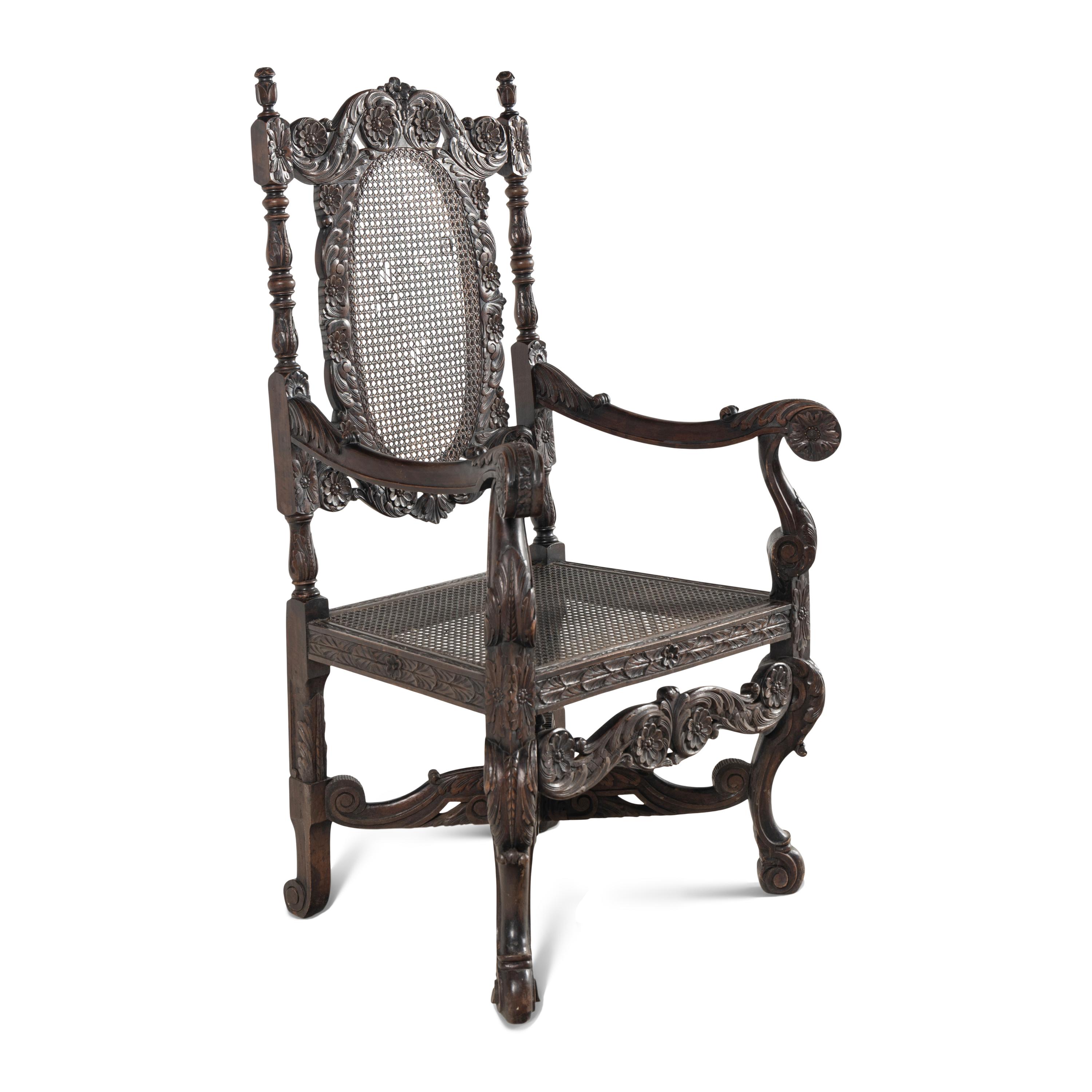 A William and Mary Style Carved Walnut Armchair