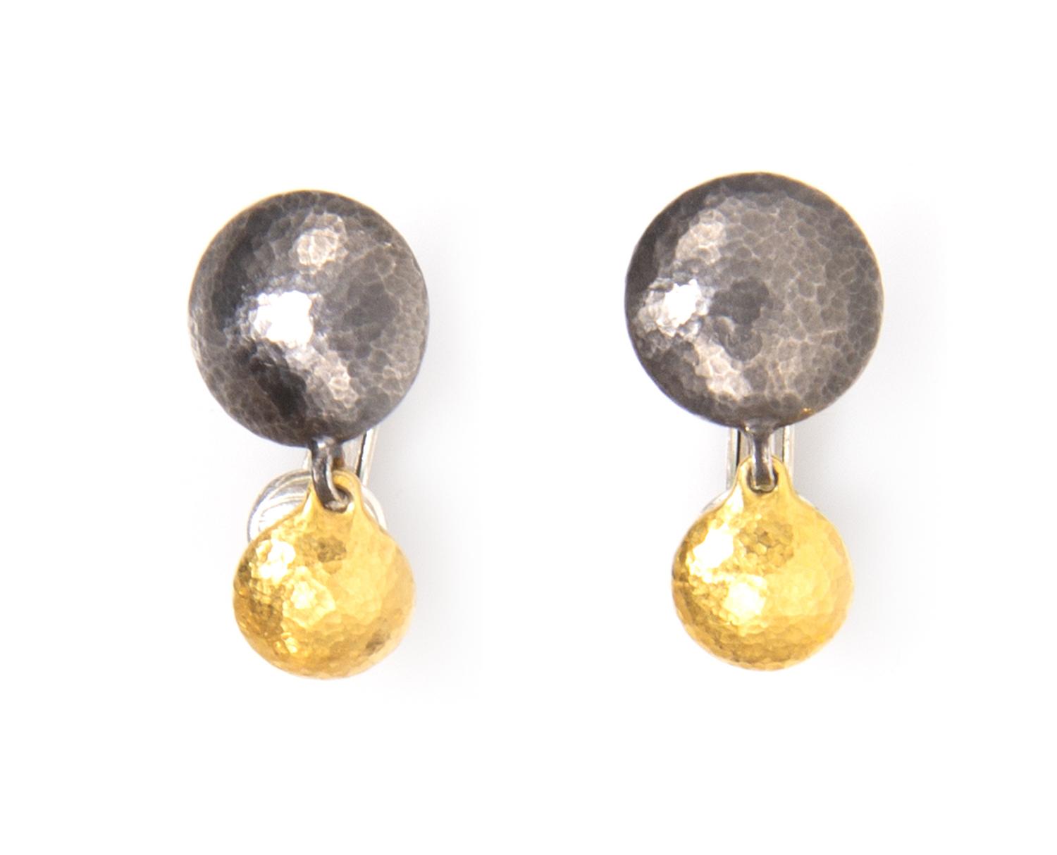 A Pair of Sterling Silver, Oxidized Silver and 24 Karat Yellow Gold Earrings, Gurhan, 4.40 dwts.