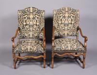 A Pair of Louis XIII Style Armchairs, Height 43 1/2 x width 25 1/2 x depth 22 1/2 inches.