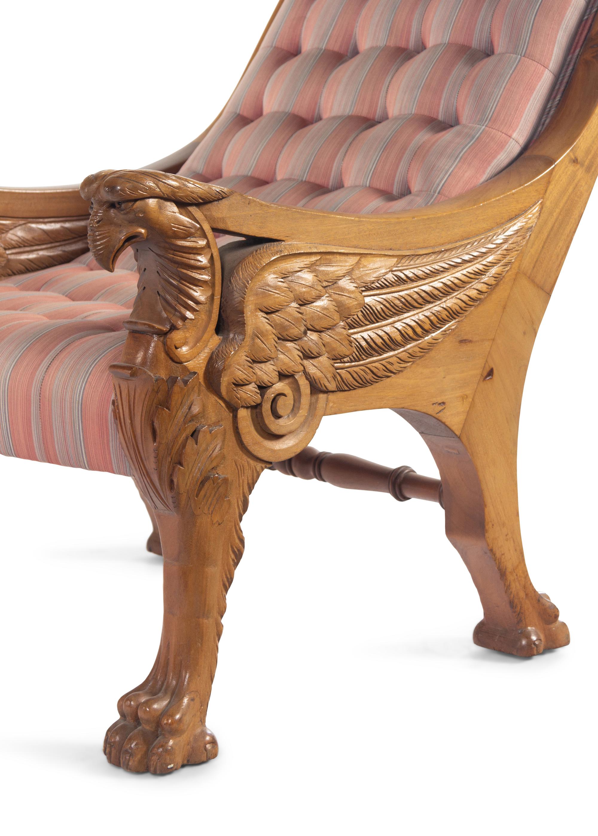 An Empire Style Eagle Carved Walnut Armchair