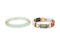 COLLECTION OF YELLOW GOLD AND JADE BRACELETS