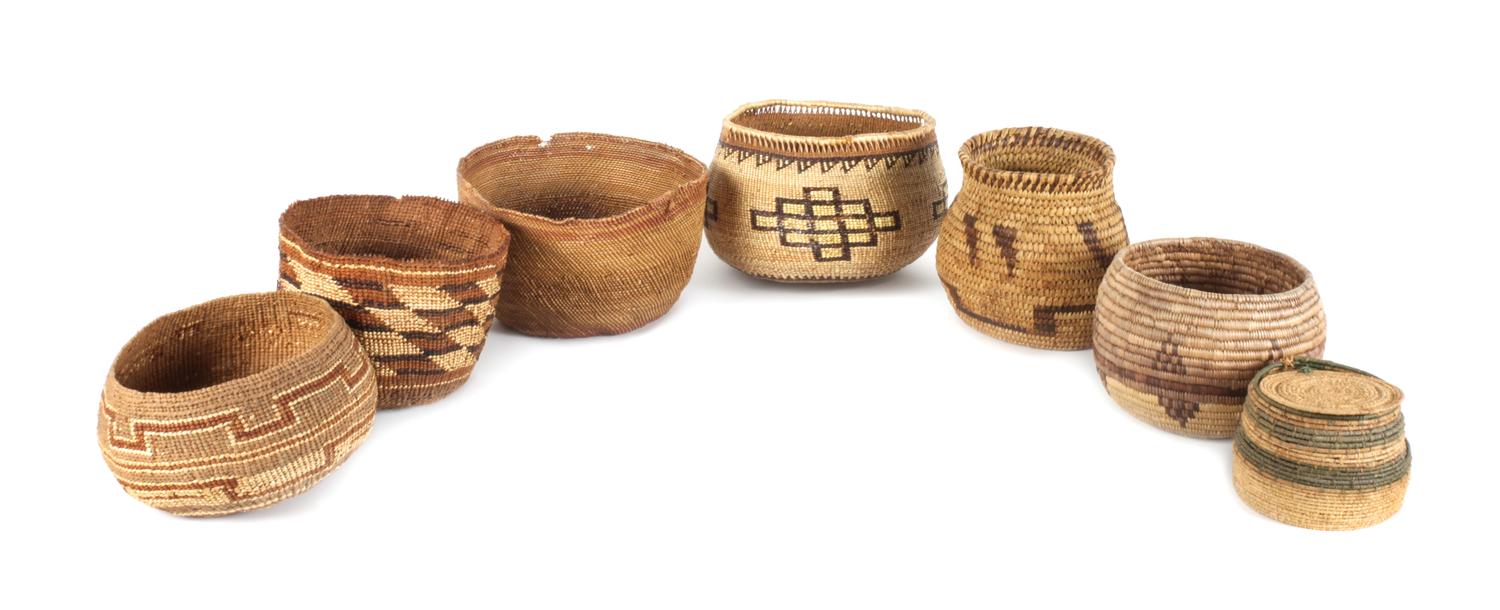 Group of Southwestern and California Baskets Height of largest 5 1/4 x 6 inches