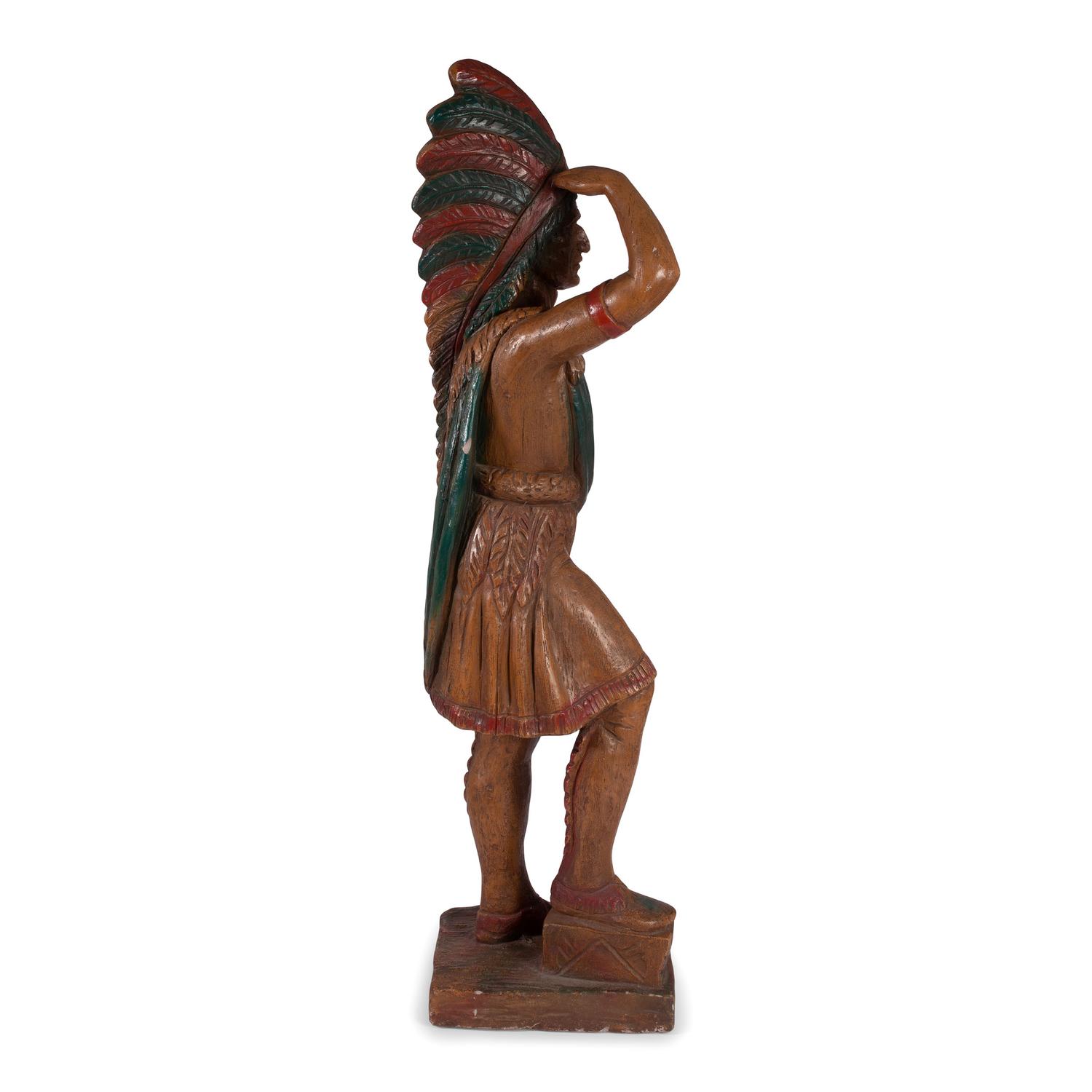 A Cigar Store Indian in Plaster with Polychrome Decoration