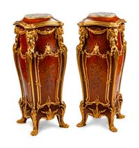 A Pair of Louis XV Style Gilt-Bronze-Mounted Marquetry Pedestals — AFTER A MODEL BY EMMANUEL ZWIENER, 20TH CENTURY