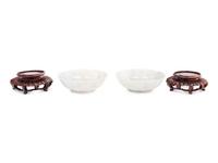 A Pair of Chinese White Jadeite 'Lotus' Bowls