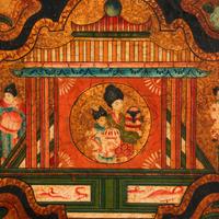 A Pair of Painted Leather Four-Panel Screens