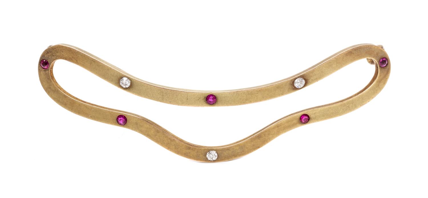 An Antique 14 Karat Yellow Gold, Ruby and Diamond Hair Barrette, Riker Brothers, 5.80 dwts.