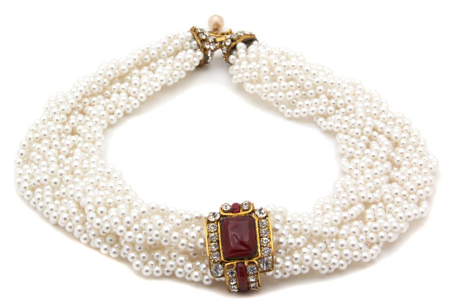 A Chanel Faux Pearl Braided Choker, 17"-18.5" x 1.75".