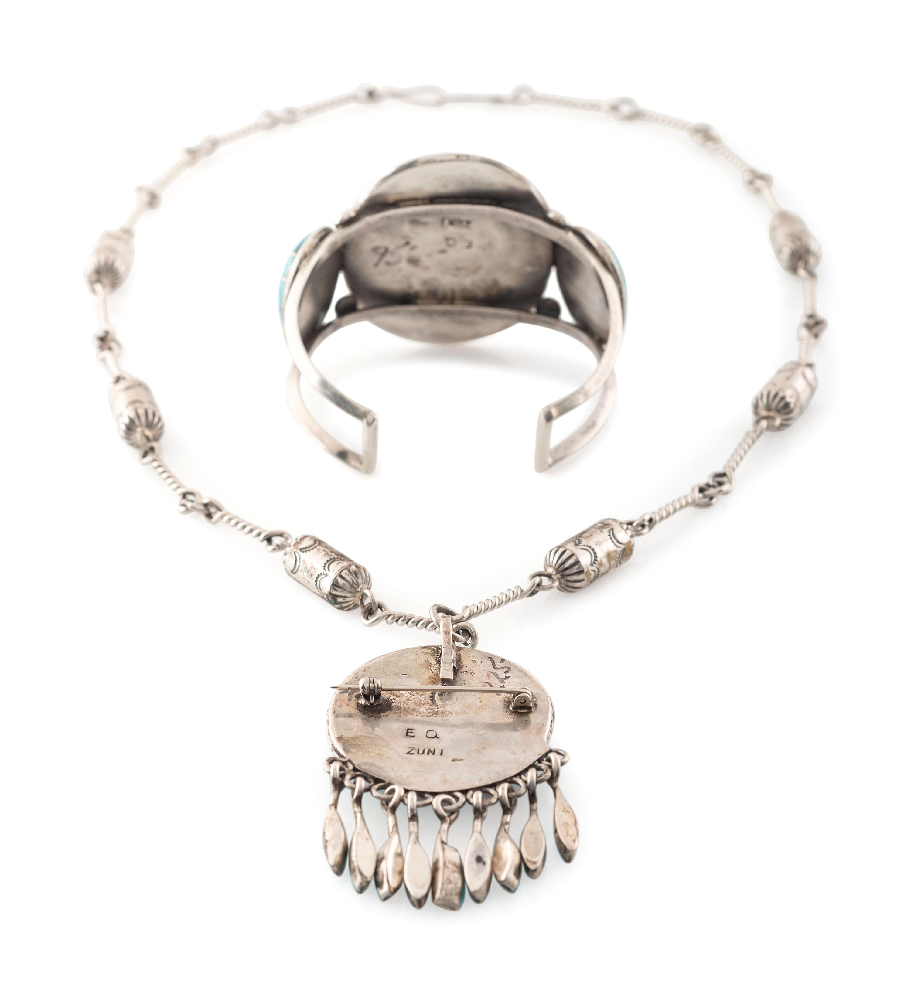 Silver and Turquoise Channel Inlay Necklace AND Cuff Bracelet