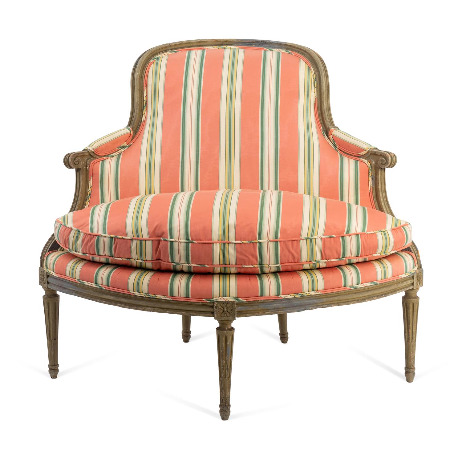 A Louis XVI Carved and Painted Corner Chair — 19TH CENTURY