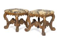 A Pair of Continental Baroque Carved Tabourets