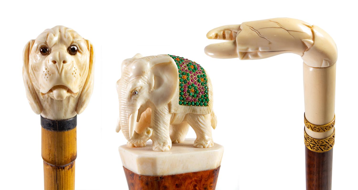 Three Continental Carved Zoomorphic Walking Sticks Length of longest 36 inches. — LATE 19TH/EARLY 20TH CENTURY