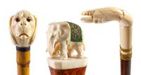 Three Continental Carved Zoomorphic Walking Sticks Length of longest 36 inches. — LATE 19TH/EARLY 20TH CENTURY