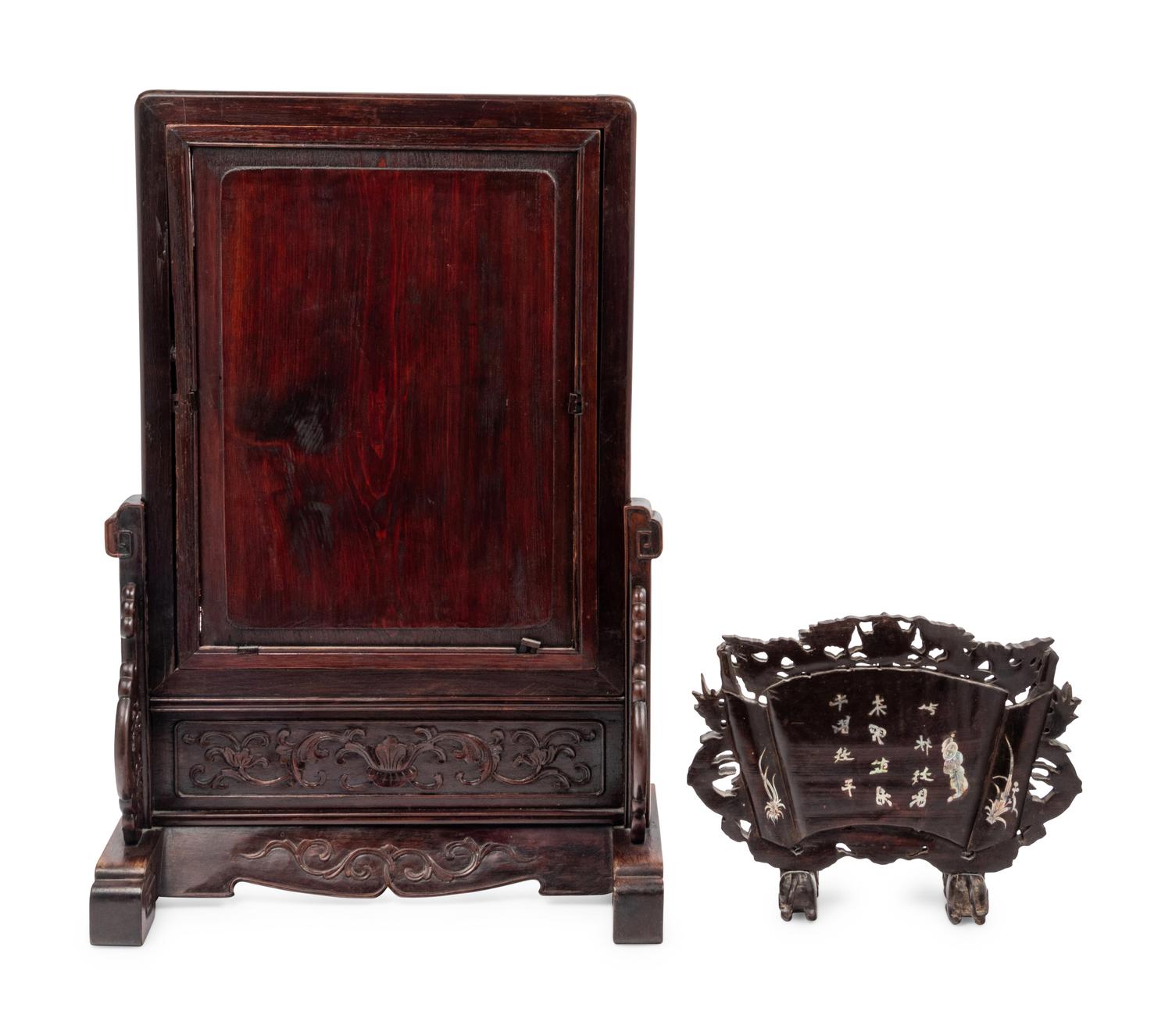 Two Chinese Hardwood Table Screens