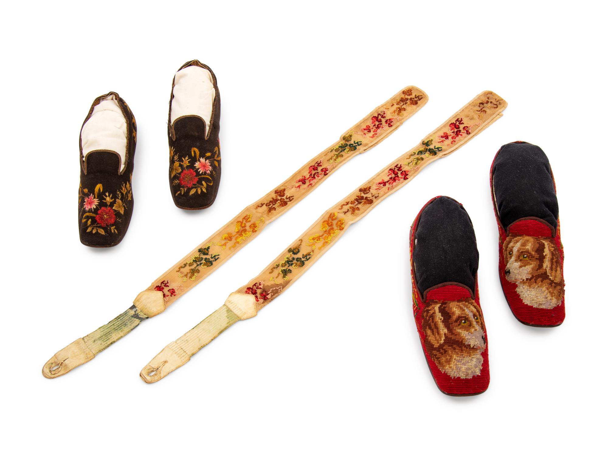 Three 19th Century Menswear Accessories; Two Pairs of Slippers, One Pair of Braces/Suspenders