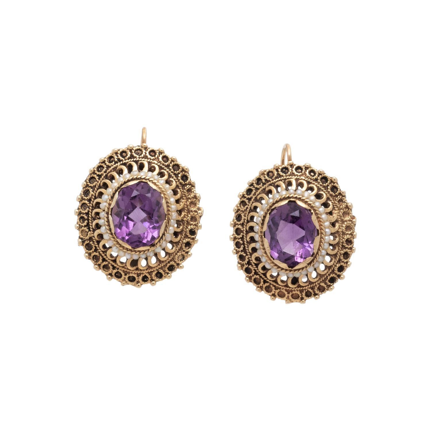 AMETHYST AND SEED PEARL EARRINGS