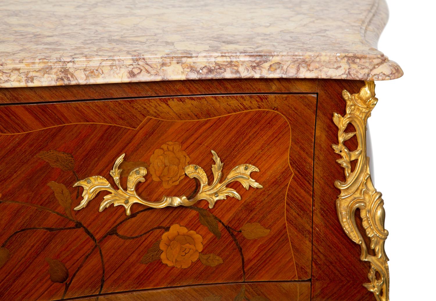 A Louis XV Style Gilt Bronze Mounted Marble-Top Bombe Commode — 20TH CENTURY