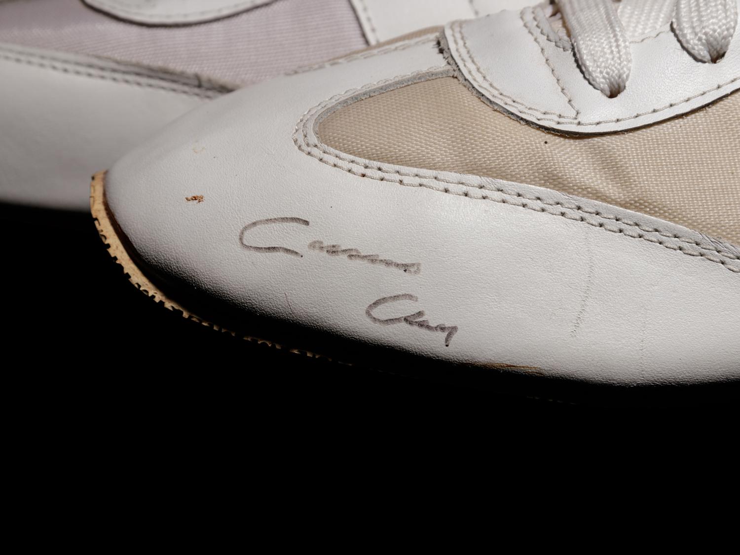 A Pair of Muhammad Ali / Cassius Clay Dual Signed White Everlast Boxing Shoes,
