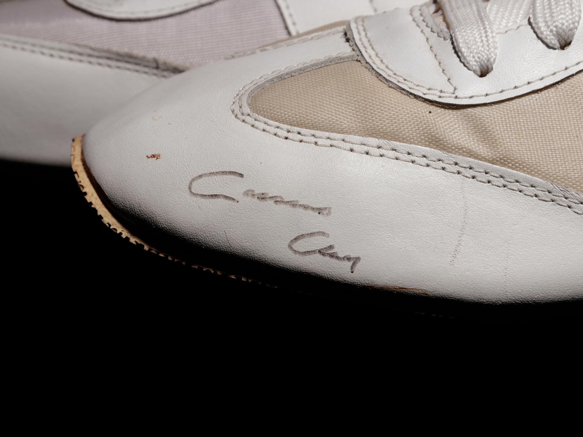 A Pair of Muhammad Ali / Cassius Clay Dual Signed White Everlast Boxing Shoes,