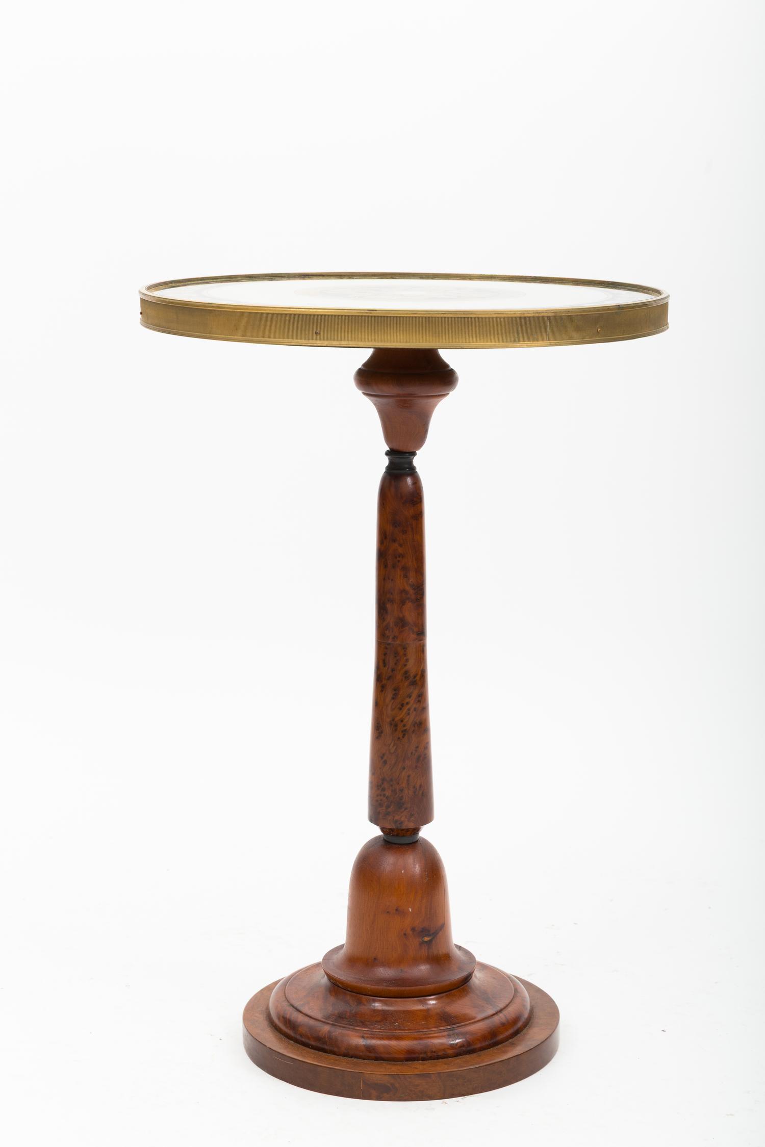 A Verre Eglomisé and Burl Walnut Pedestal Side Table