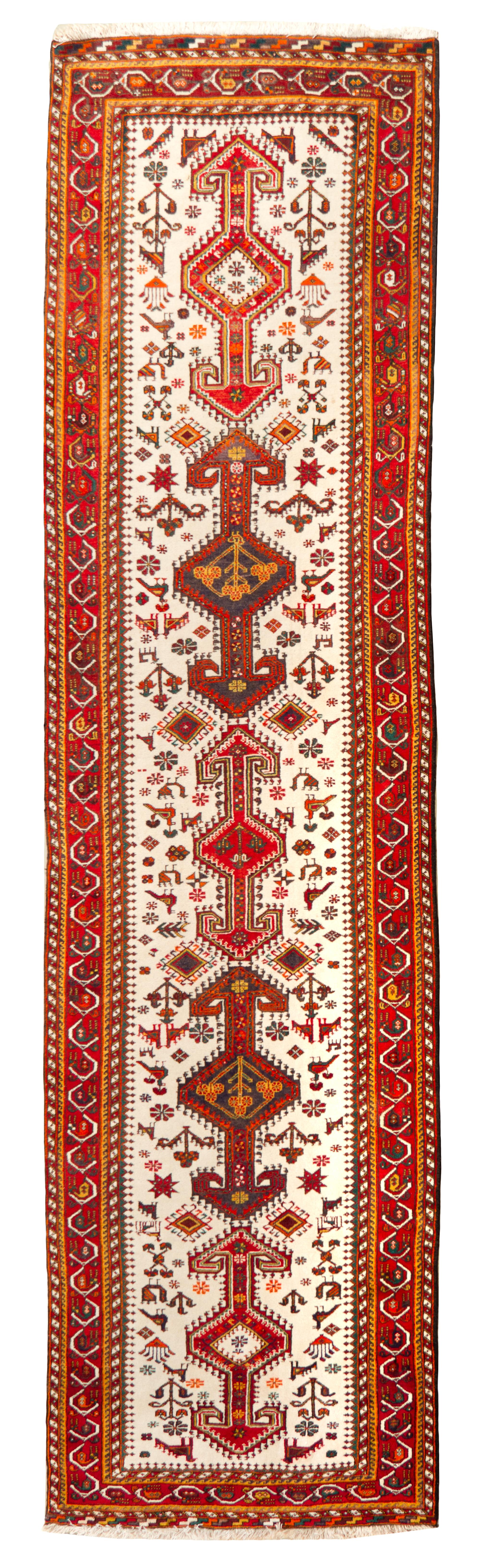 Two Heriz Wool Runners. Length of longer 14 feet 7 inches x 3 feet 6 inches.
