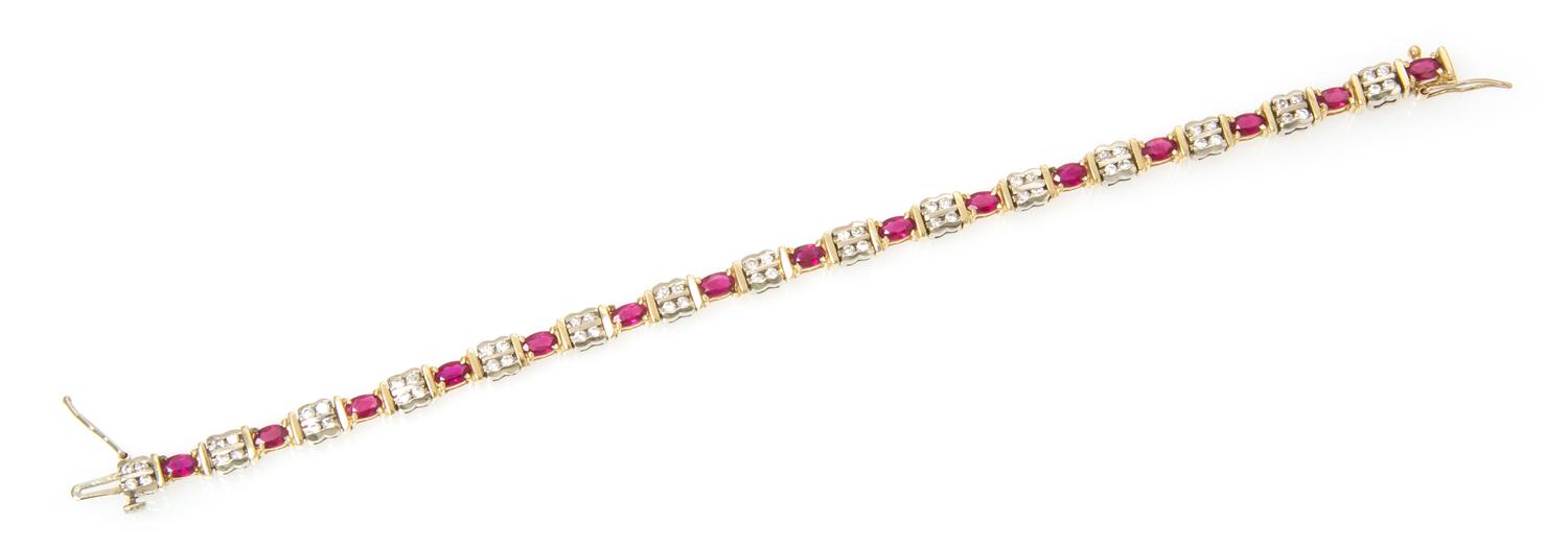 A Gold, Ruby and Diamond Line Bracelet, 12.00 dwts.