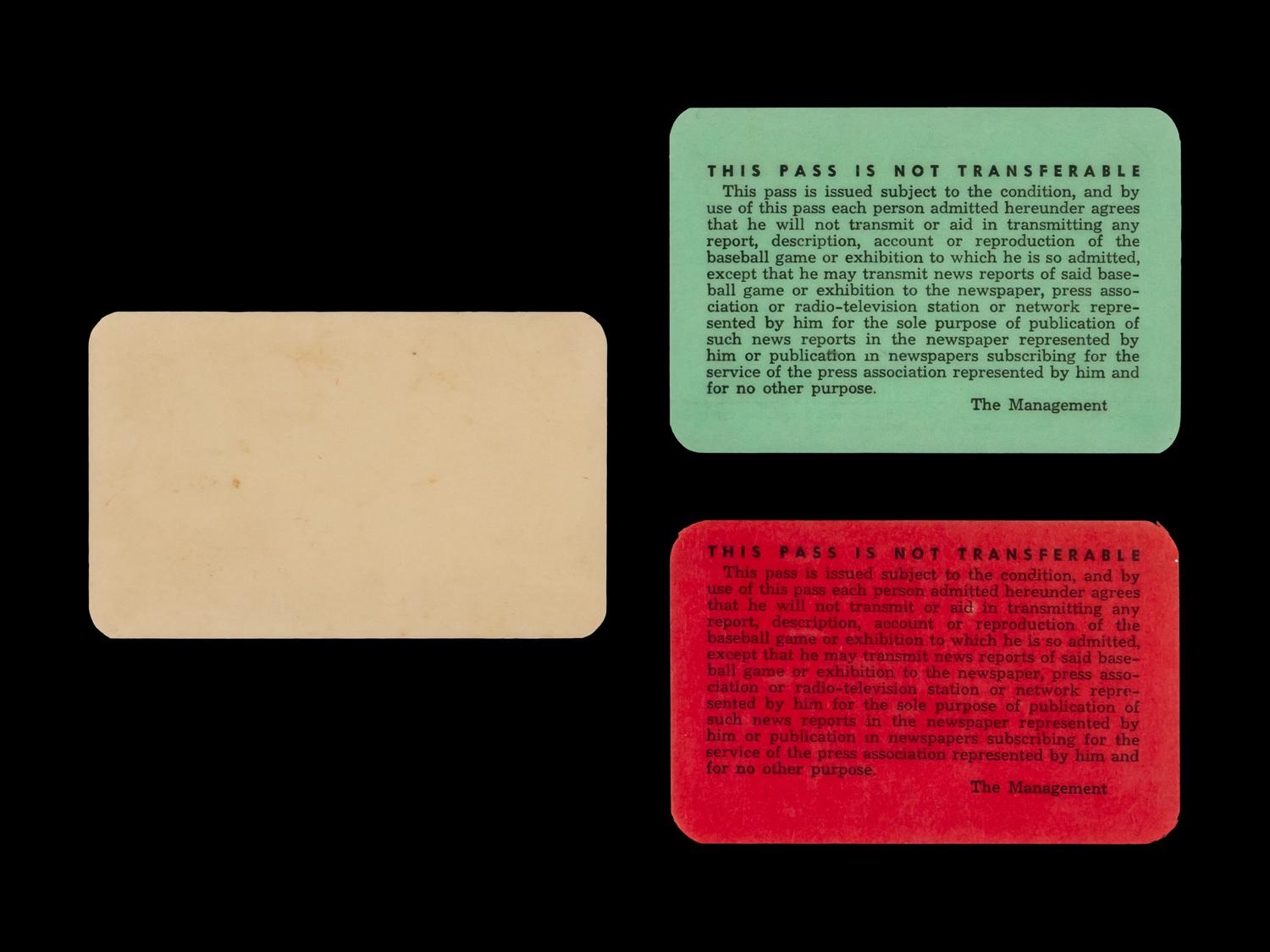 A Group of Three Vintage Milwaukee Braves Season Passes