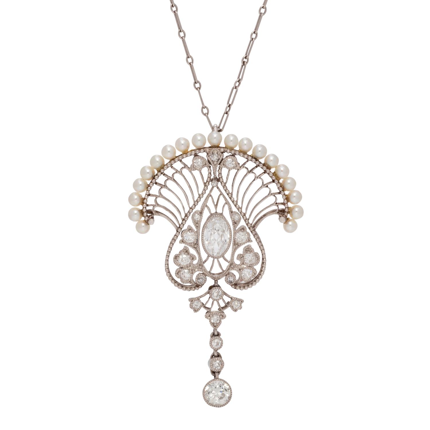DIAMOND AND SEED PEARL PENDANT/NECKLACE