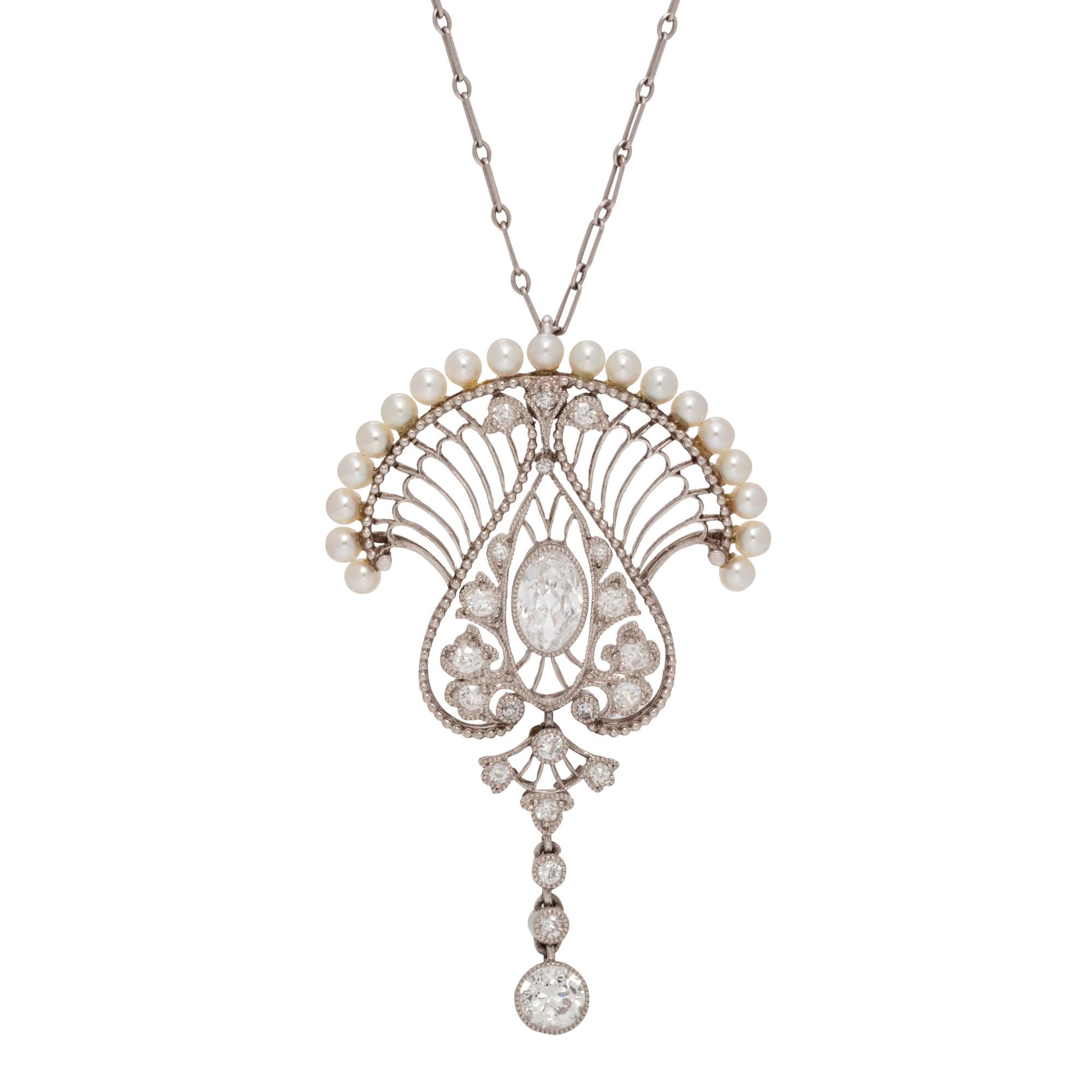 DIAMOND AND SEED PEARL PENDANT/NECKLACE