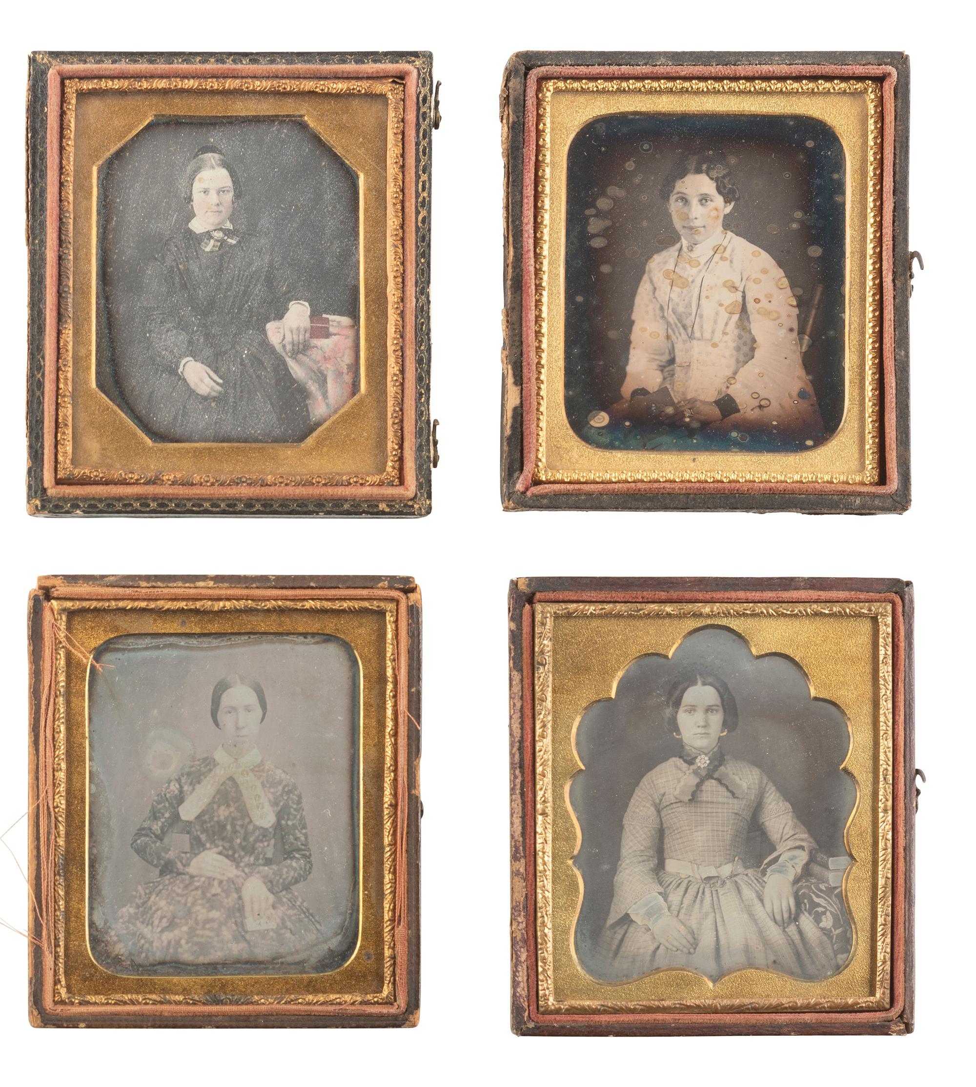 [EARLY PHOTOGRAPHY]. 16 sixth plate daguerreotypes of women with books and other objects of interest.