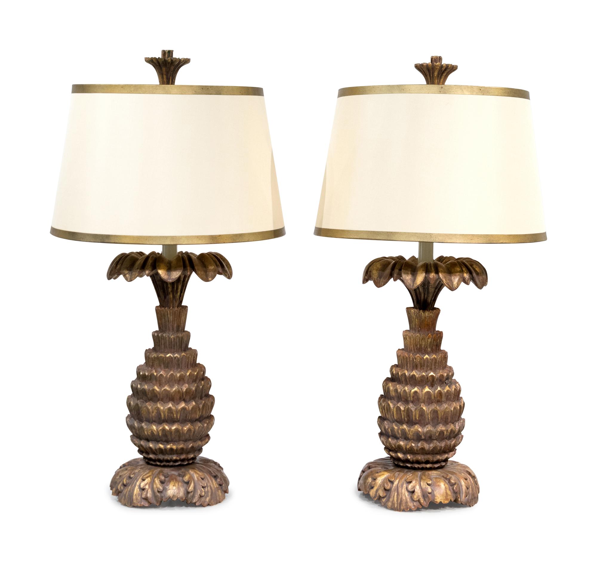 A Pair of Giltwood Pineapple Lamps
