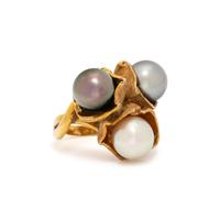 YELLOW GOLD AND MULTICOLOR CULTURED PEARL RING