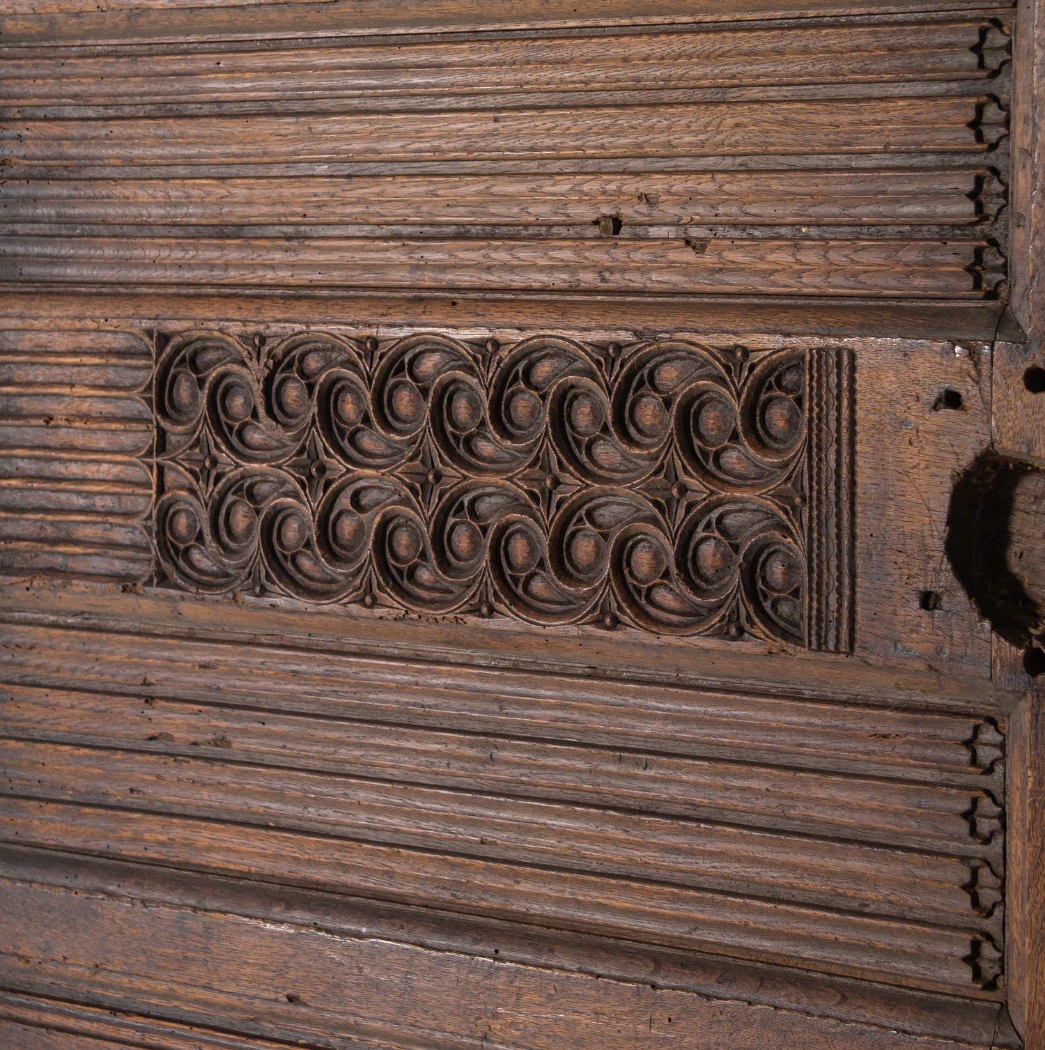 A Gothic Style Linenfold-Carved Oak Door