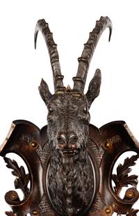 A Swiss "Black Forest" Carved Ibex Mount