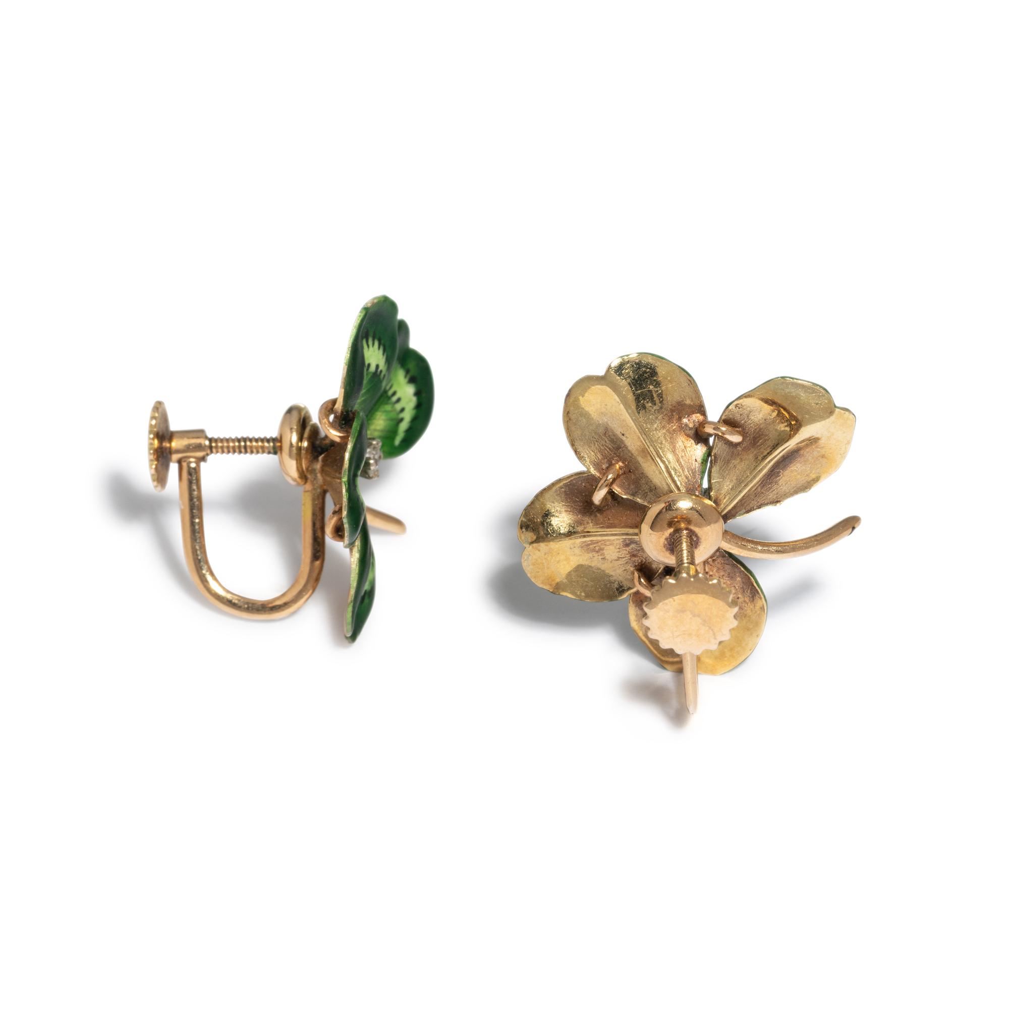 DIAMOND AND ENAMEL CLOVER EARCLIPS