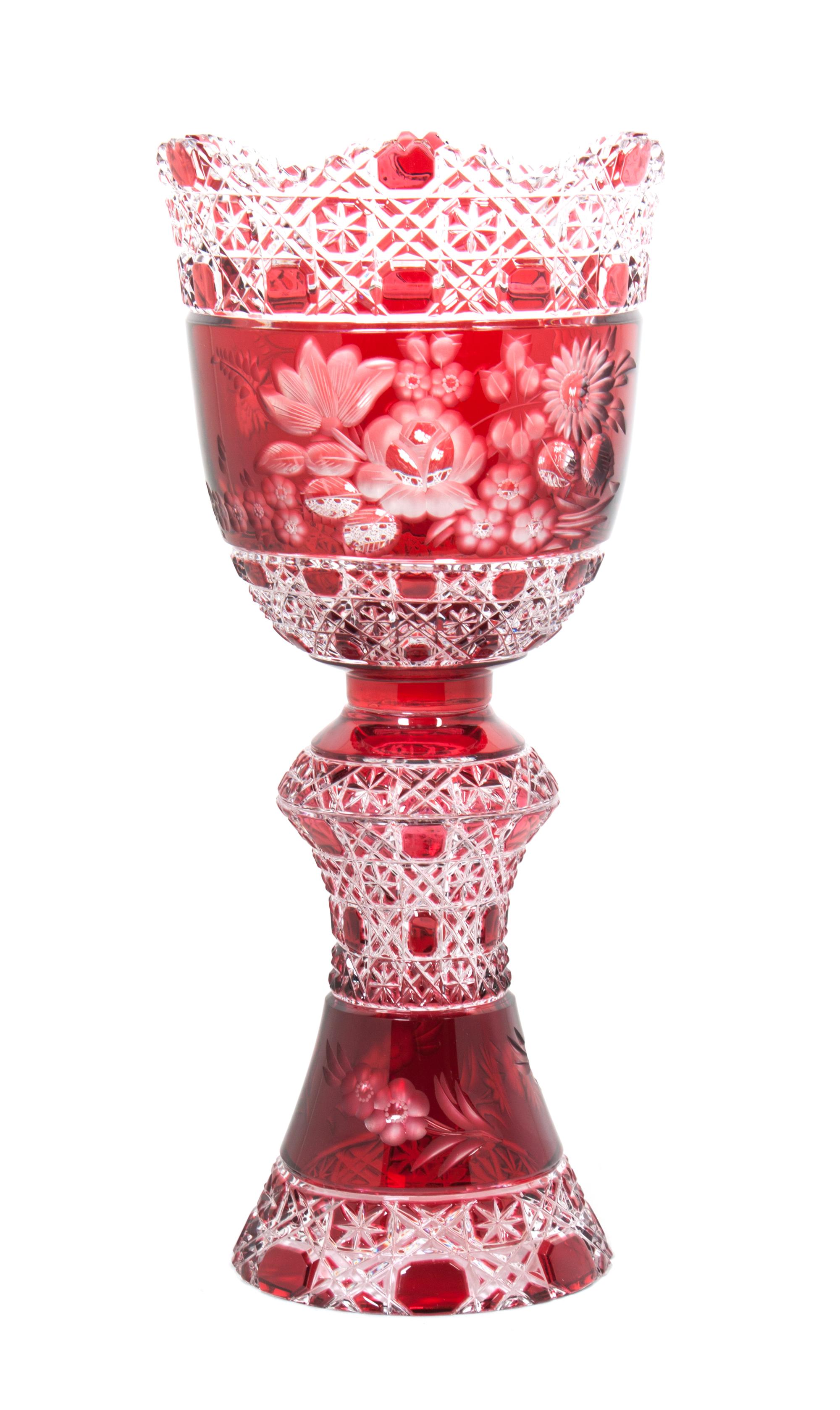 A Bohemian Red Cut to Clear Vase Height 15 1/2 inches. — SECOND HALF 20TH CENTURY