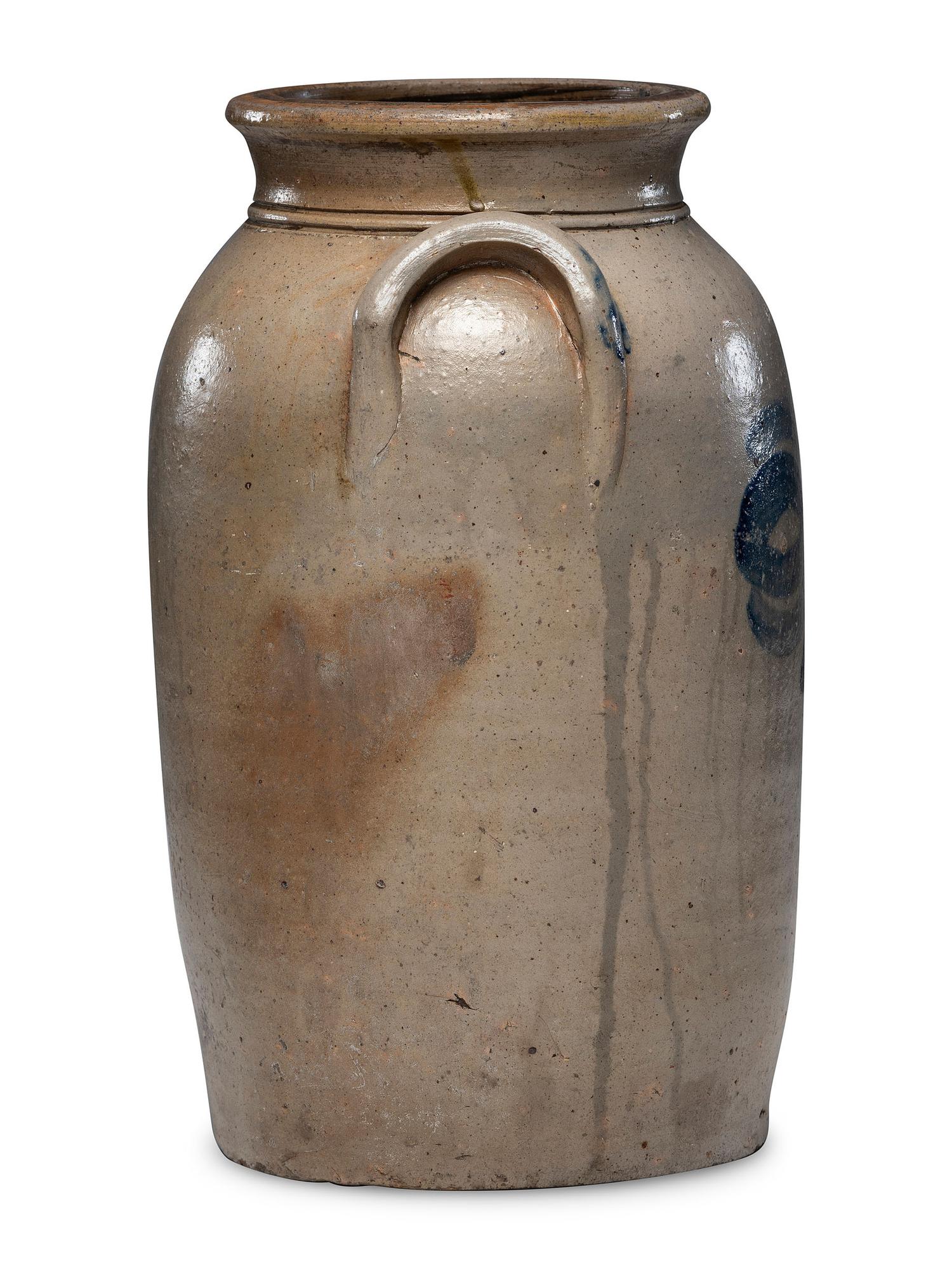 An H. Haines Four-Gallon Cobalt Decorated Stoneware Crock