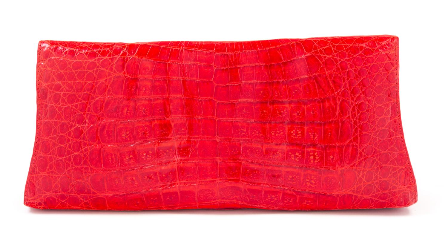 A Nancy Gonzalez Red Crocodile Clutch, 10.75" x 4.5" x 2".